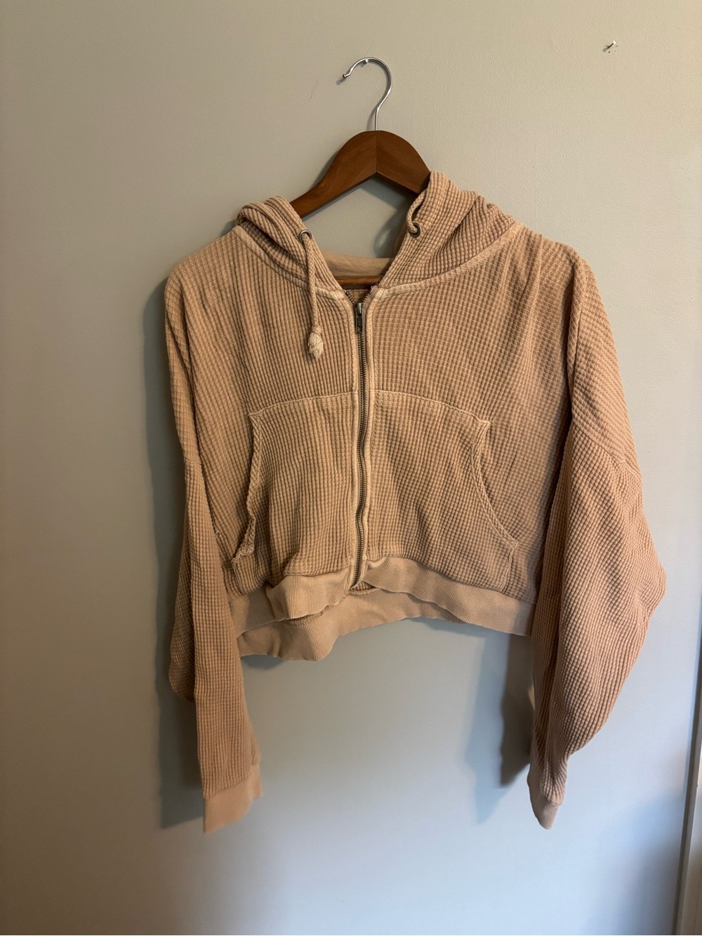 Urban Outfitters BDG Waffle-Knit Zip Hoodie - Beige